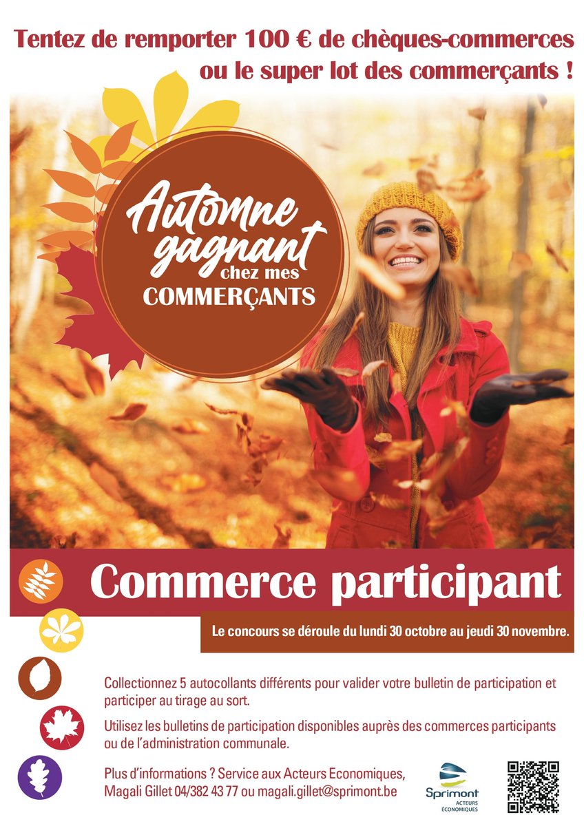 avangossum's tweet photo. 🤩 Concours « Automne gagnant chez mes commerçants » à Sprimont 🤩
Du lundi 30 octobre au lundi 30 novembre, participez à ce concours et tentez de remporter de superbes prix.
+d'infos: https://t.co/JnJ8TBJWLs
#sprimont #acteurseconomiques https://t.co/qcJPwP5xBM