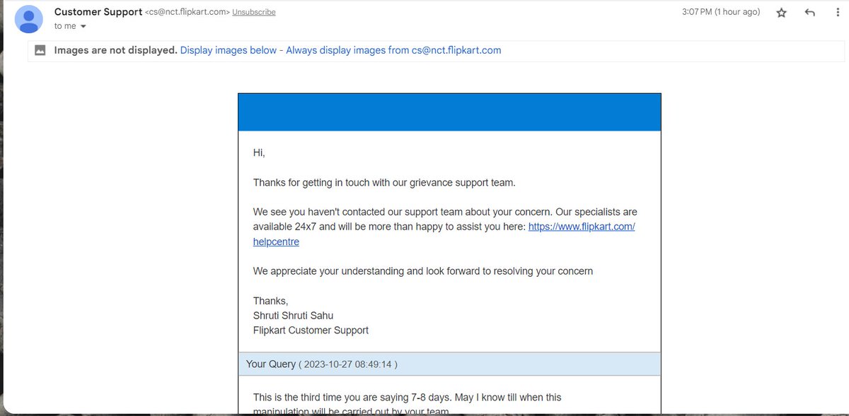 vjsahu007's tweet photo. @Flipkart @flipkartsupport see below response from your team. https://t.co/RG22LrLVv1