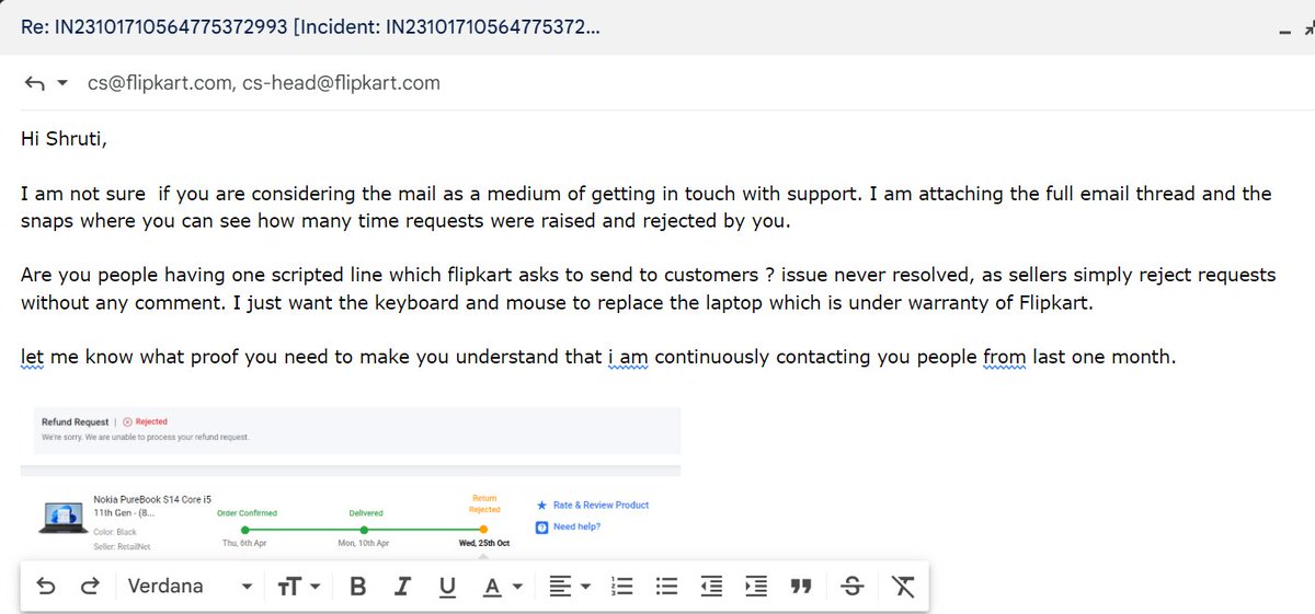 vjsahu007's tweet photo. @Flipkart @flipkartsupport see below response from your team. https://t.co/RG22LrLVv1