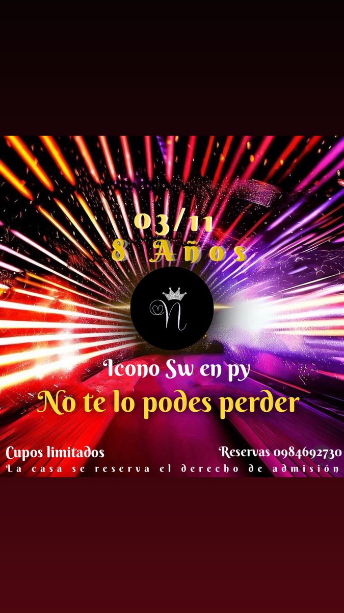 negritabelen1's tweet image. Buen viernes.
Bueno ya que se juntaron 2 fechas importantes, estamos organizando una fiesta doble.
Halloween 🎃 y nuestro 8vo Aniversario 🔥siendo el #iconoSw en #py 
#Notelopodesperder la última del año
#Cuposlimitados
#Reservas 0984692730