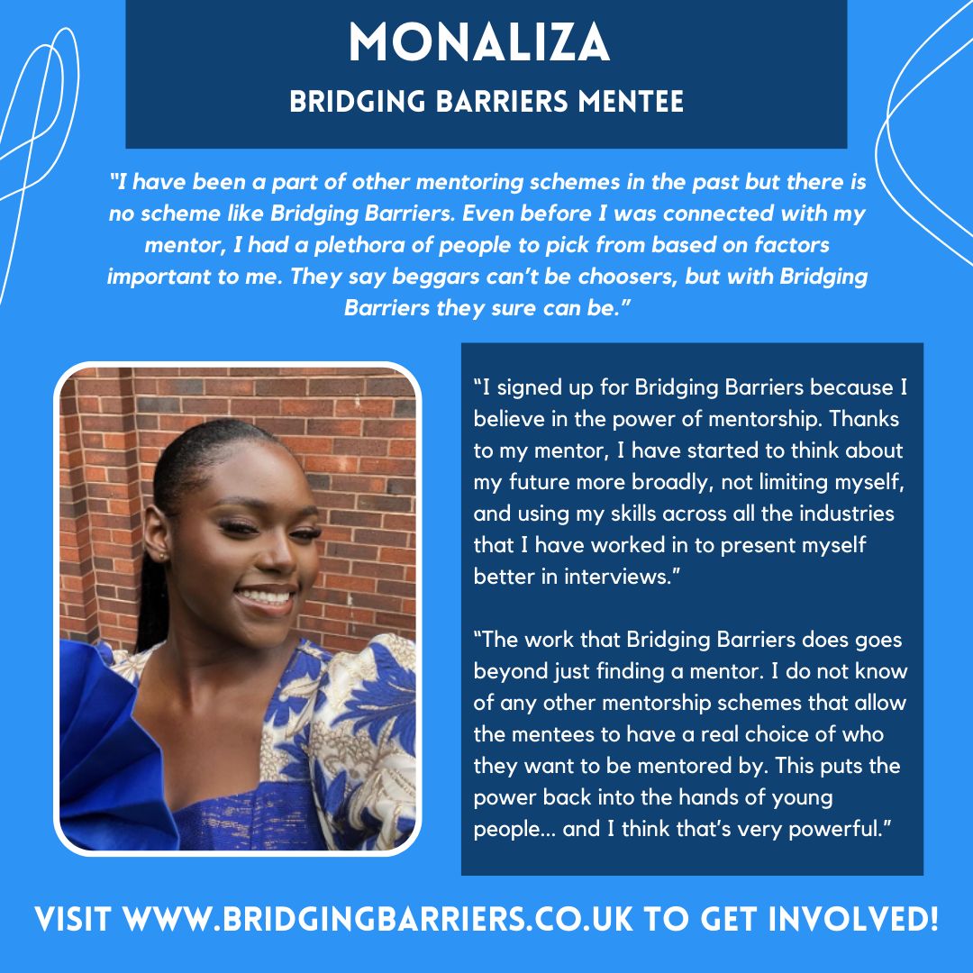 BrdgingBarriers's tweet photo. Today is #NationalMentoringDay and we’re spotlighting Monaliza, one of our alumni, who shares how mentoring made a difference in her life.
#BridgingBarriers #BlackHistoryMonth #BHM #CelebratingOurSisters #SalutingOurSisters #Mentoring #MentoringMatters #NationalMentoringWeek https://t.co/1OQiGUiuTV