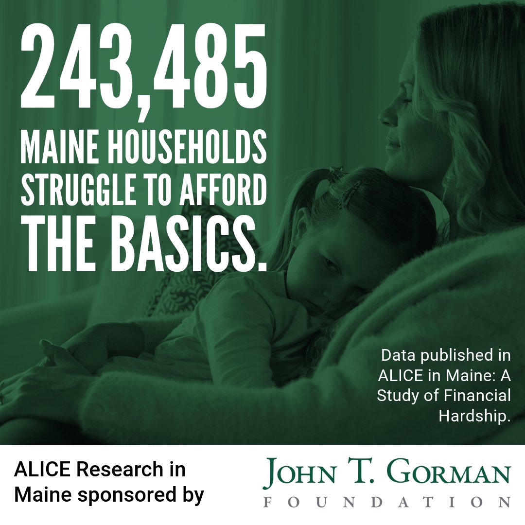 HoMEUnitedWay's tweet photo. 243,485 Maine households struggle to afford the basics. The ALICE Report for Maine has opened our eyes to the challenges our community faces and it would not have been possible without support from the @JohnTGormanFdn. 

Read the report: https://t.co/njJuJRRIuG https://t.co/R2r9LuGp8S
