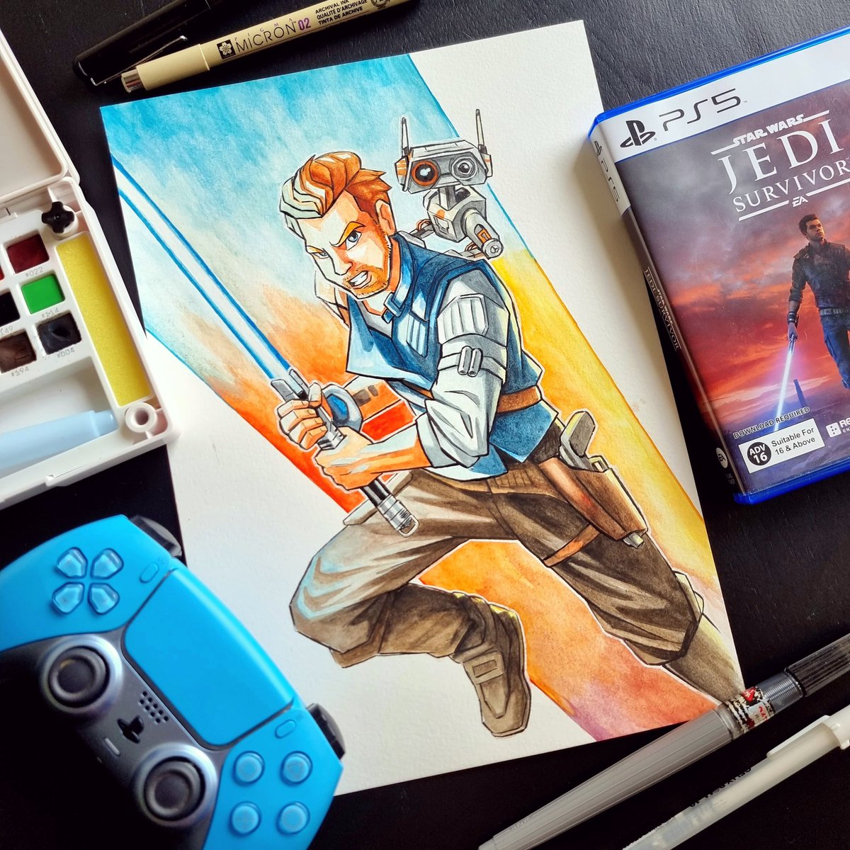 JenniferTehYL's tweet photo. "Sometimes the solution to a problem lies in how it's framed. Always consider the situation from multiple angles." -Cere Junda

#starwarsjedisurvivor #calkestis #respawnentertainment #electronicarts #gameart #sketch #watercolorpainting #JenniferTehArt https://t.co/aBgHyN4vbl