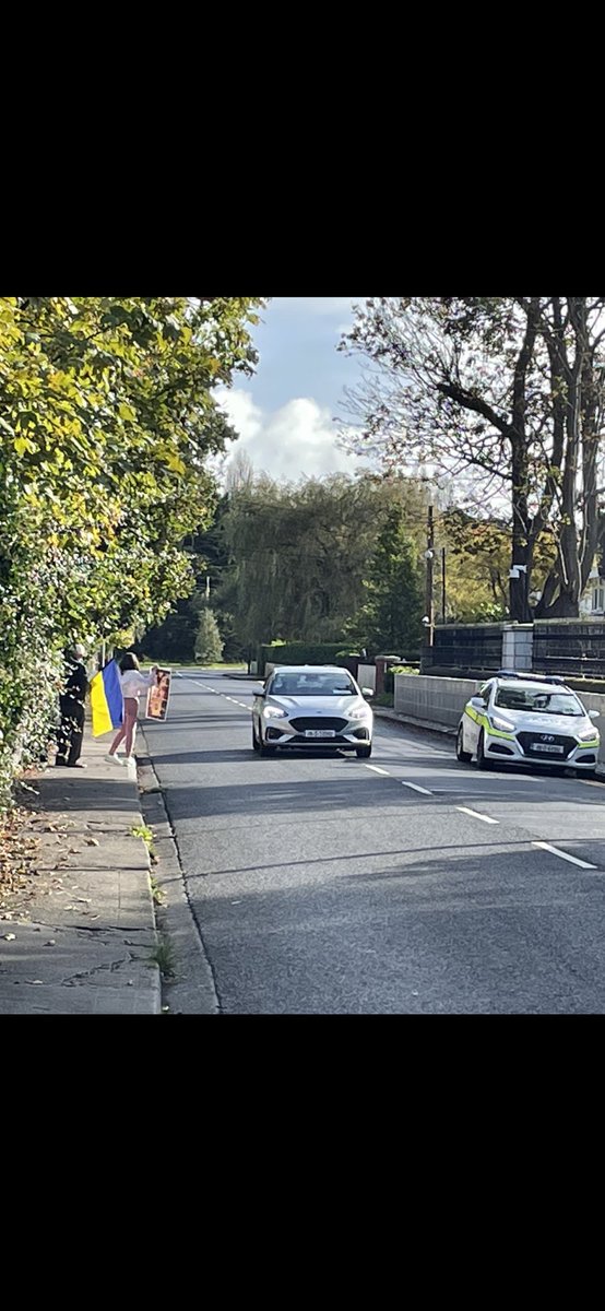 ColmMcGarvey's tweet photo. Errigal Ciaran fans arriving early this morning ahead of the traditional County Final reception at the Russian Embassy, Dublin. #Errigal Abú (agus Ukraine!) https://t.co/Vy7v71QGqH