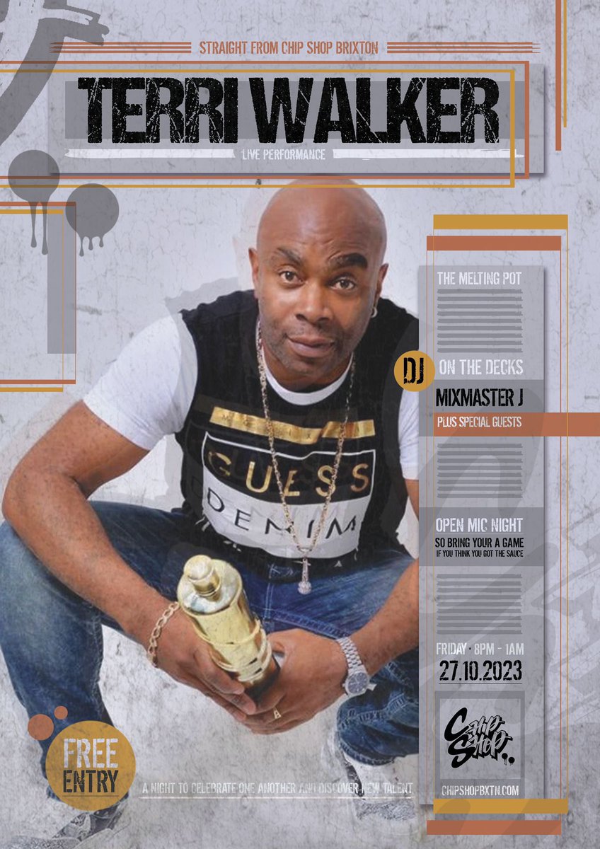 Tonight go check out <a href="/mixmasterj29/">Mixmaster J</a> open mic session • if you think you got what it takes BRING YOUR A GAME &amp; get down to <a href="/ChipShopBXTN/">cHIP sHOP</a> • also the great  <a href="/TheRealMzWalker/">Terri Walker</a> gonna be doing a LIVE PA • support Di ting nuh man! 

Tickets here 👉🏾👉🏾
g.co/kgs/UrUaQn

#OpenMIC