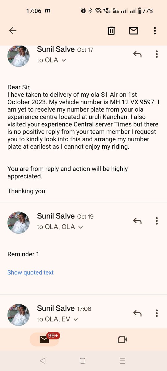 sunilsalve1's tweet photo. @OlaElectric @bhash @Olacabs 
@ola_supports @nitin_gadkari 
Email sent 17th Oct 2023 But till date not received any reply for your end. https://t.co/hnUNjsUrTV