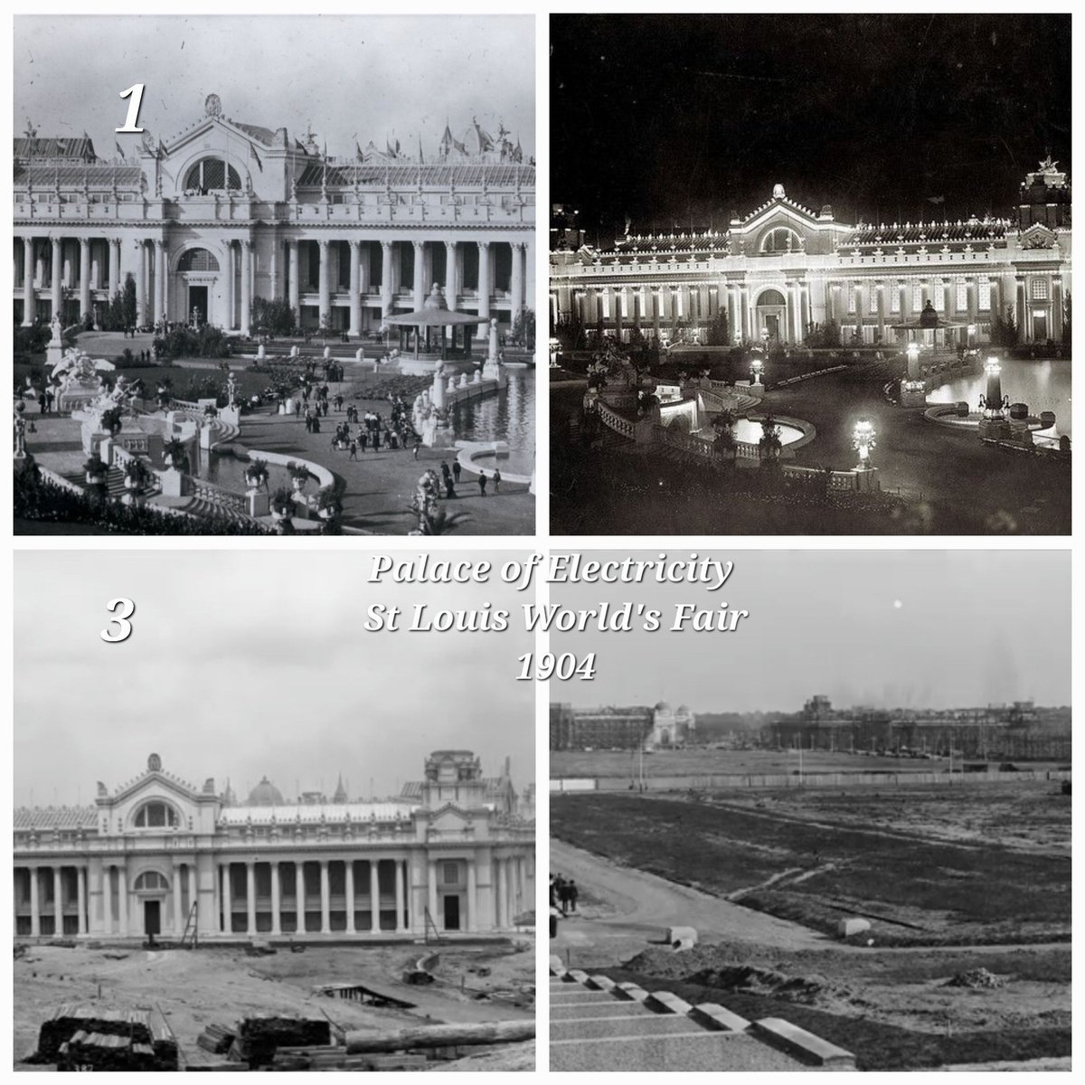 Earstohearyou's tweet photo. I've created many posts about the World's Fairs and Expositions. Cities across the realm of exquisite and extravagant 'Old World' architecture. All, claimed to be temporary structures ALL save a token building destroyed soon after....
There are those who will hang by their nails to the narrative of these Fairs being of a temporary nature sharing images of their destruction.
I too have shared these images of BUILDINGS constructed out of wire, wood and stucco, in what some believe 'for the very purpose' of being PHOTOGRAPHED being torn down.

This is one such glorious building, the
PALACE OF ELECTRICITY...
Construction photo's....🧐🤔
Let me explain....