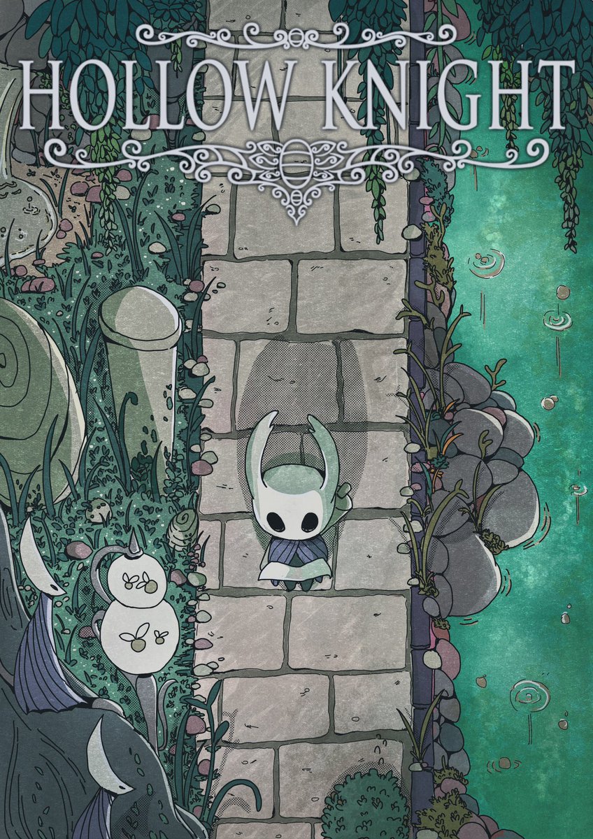 ohwelladays's tweet photo. a stroll through greenpath 🌳🍃 

(alt poster for hollow knight, one of my all time favorite games) #HollowKnight #indiegame https://t.co/egA0r7rW3R