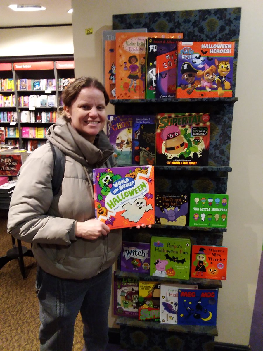 Great to see author <a href="/DonnaMDavid/">Donna David</a> in #Wolverhampton this week! We now have signed copies of Donna's splendidly fun new book (with <a href="/eamostudio/">Eamonn O'Neill</a>), Would You Rather: #Halloween. 
Settle the big questions. Spider🕷️ or bat🦇? Skeleton☠️ or monster👹? Cute cat🐈 or wily werewolf🐺?