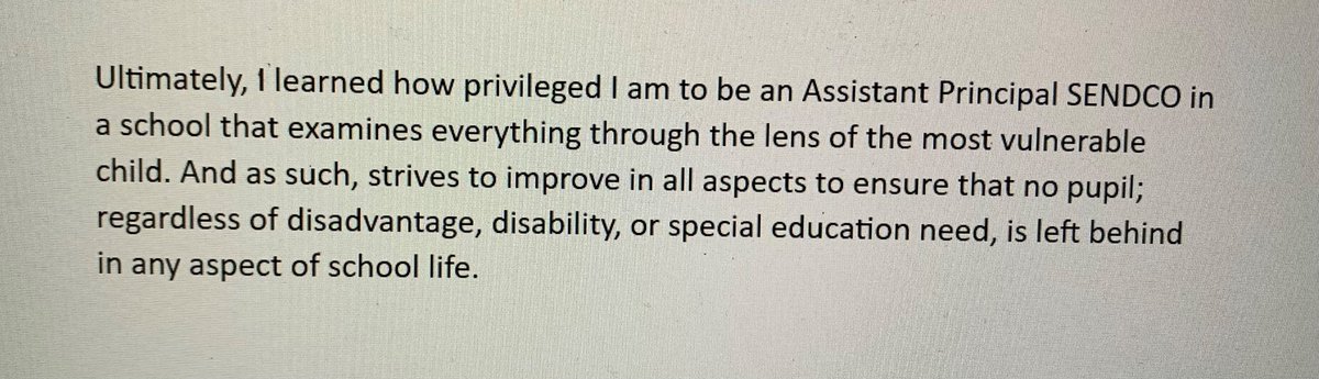 MrsTTeaching's tweet photo. When you are able to write this as part of an assignment for your NASENCO qualification, and you mean every single word. #teamCMA #inclusion #senco https://t.co/f0hOpjlZj0