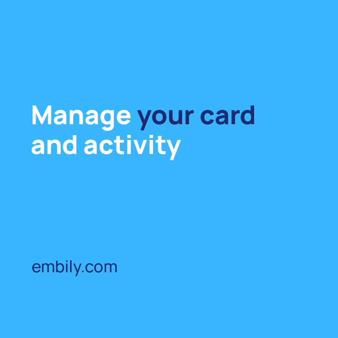 💳 Embily offers you an efficient and intuitive solution to manage all your financial activities in one place. With Embily's user-friendly account, you can easily oversee up to 5 cards, send funds, monitor expenses, freeze your card when needed, change your PIN, and so much more