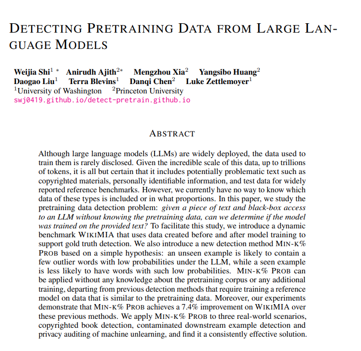 PaperPlatter's tweet photo. Detecting Pretraining Data from Large Language Models
Paper Link: https://t.co/C5jHAIQIeA
#PretrainingDataDetection #LLMs #NLP #MachineLearning #CopyrightDetection #DataSecurity #ResearchPaper #PaperSummary
π Paper Summary:
A thread π:
1/n https://t.co/Uiei7TRRe0