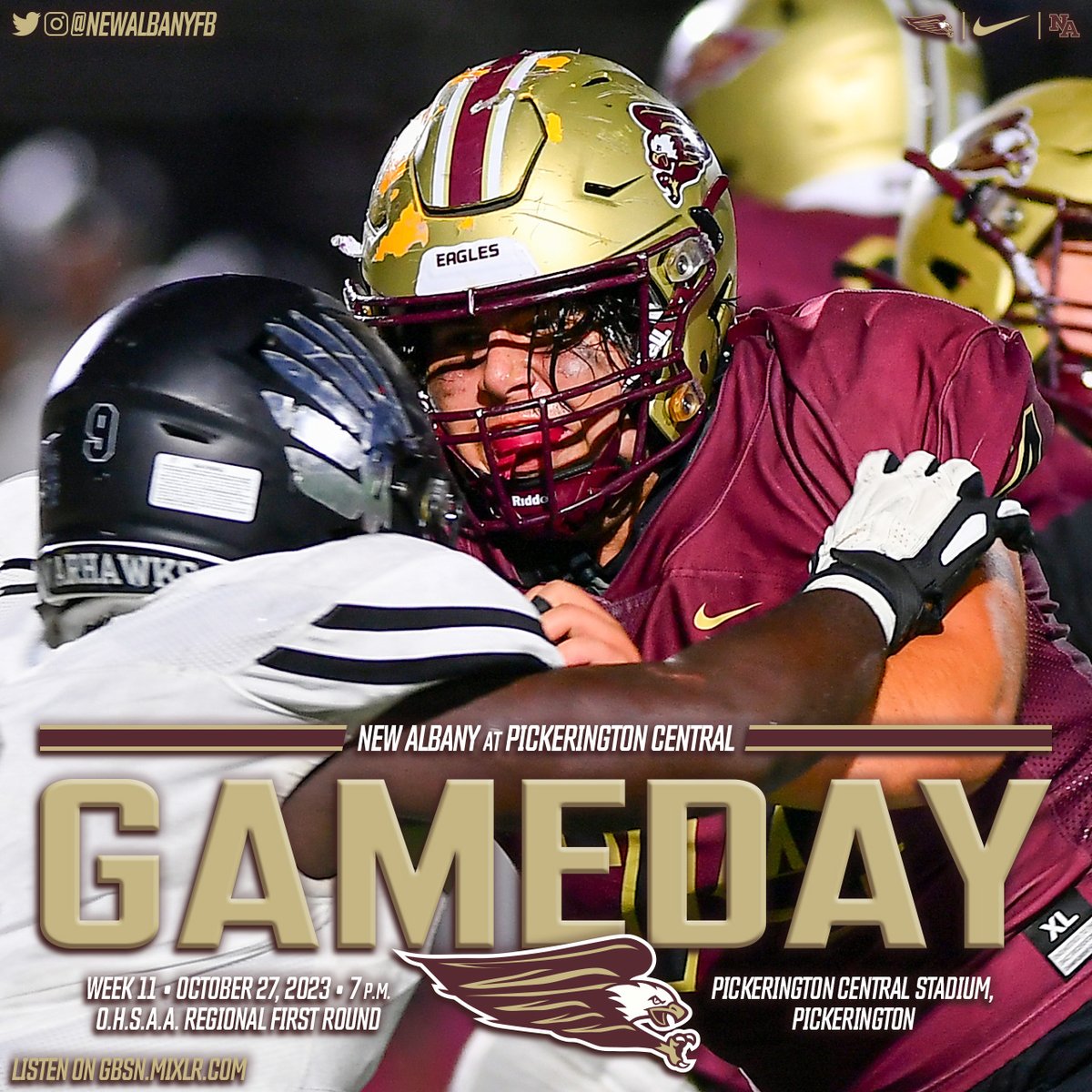 New Albany Football (@newalbanyfb) on Twitter photo PLAYOFFS! At Picktown Central, tickets available only at OHSAA.ORG and <a href="/NASSConvocation/">NAHS Student Section</a> theme is costumes. Listen live on GBSN.MIXLR.COM. PLAYOFFS! At Picktown Central, tickets available only at OHSAA.ORG and <a href="/NASSConvocation/">NAHS Student Section</a> theme is costumes. Listen live on GBSN.MIXLR.COM.