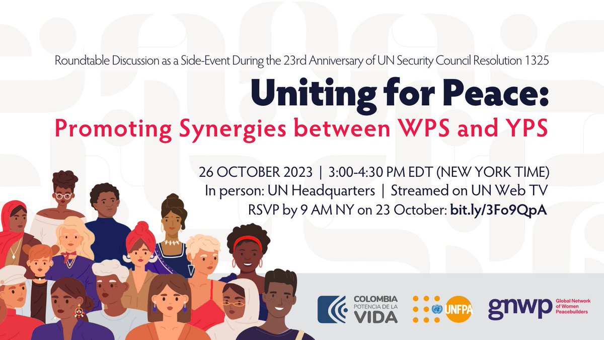 joaoscarpelini's tweet photo. Yesterday @UNFPA, @ColombiaONU &amp; @gnwp_gnwp hosted a crucial discussion on the intersection of the #WPS &amp; #YPS w/ a fantastic intergenerational panel of women peacebuilders from 🇨🇴🇨🇩🇨🇦🇵🇰🇩🇪 🇺🇳!
In case you missed, you can still watch it at⬇️
📺https://t.co/Qm3o9yalWE 
#Youth4Peace https://t.co/goB86Bsnvr