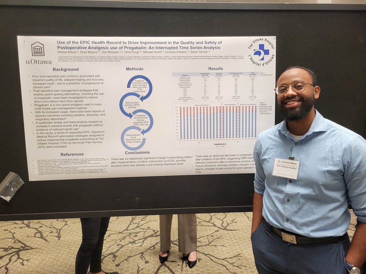 Electronic medical record strategies @OttawaHospital to reduce inappropriate pregabalin prescribing on the Acute Pain Service. Great work by Drs Tierney, Abbas and team @OttAnesthesia. Looking fwd to next steps looking at pain outcomes. Presented @QualityTOH conference.