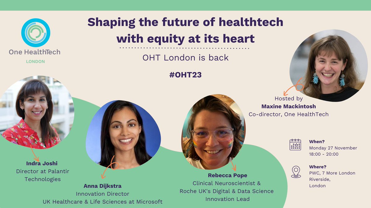 We're back!!✨ And to kick us off we invite you all to join us for this event...Shaping the future of healthtech with equity at its heart 🩷 📅 Mon 27 Nov 🌍 London ⌚ 6-8pm GMT Don't delay, register now! onehealthtech.com/events-1/shapi…