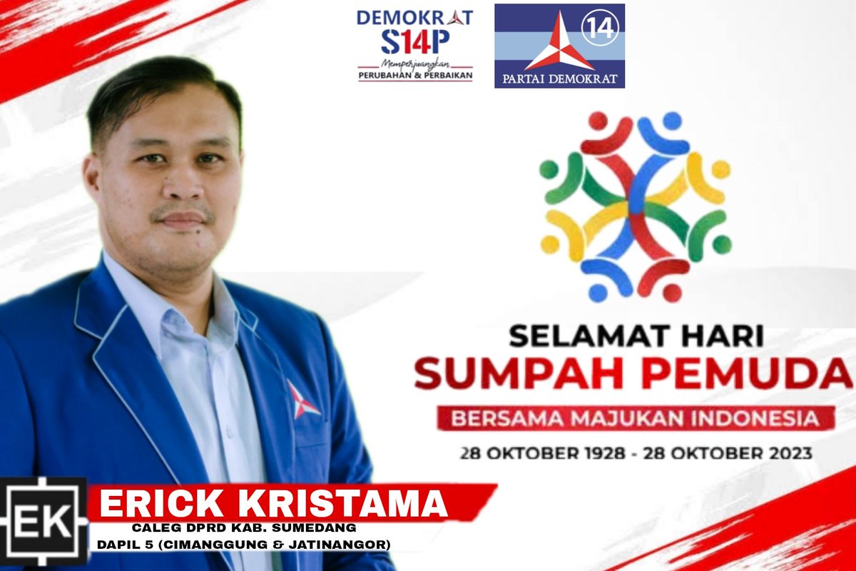 ErickKristama's tweet photo. Selamat Hari Sumpah Pemuda Ke 95 Tahun 28 Oktober 2023. Sumpah Pemuda adalah satu tonggak utama dalam sejarah pergerakan kemerdekaan Indonesia. Ikrar ini dianggap sebagai kristalisasi semangat untuk menegaskan cita-cita berdirinya negara Indonesia.

#harisumpahpemuda2023 https://t.co/9FufUWO1kW