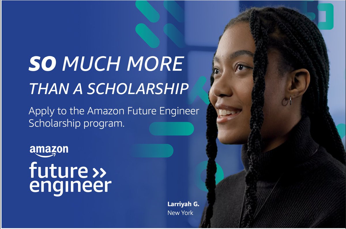 CMHS_AoIT's tweet photo. Amazon Future Engineer is awarding scholarships of up to $40,000 (up to $10,000/year) towards an undergraduate degree in engineering or computer science and an offer to complete a summer internship at Amazon! Applications are now OPEN and will close on December 15 at 4 pm EST. https://t.co/LbPADIC1bh