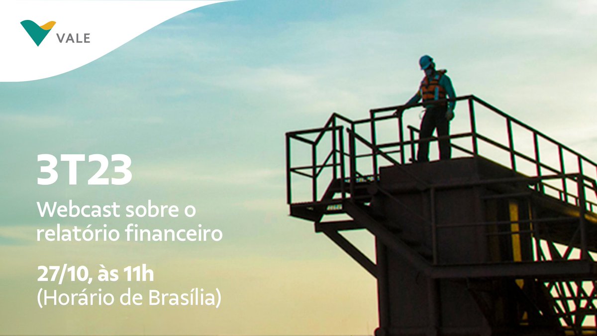 Hoje, às 11h (horário de Brasília), acontece a teleconferência em que vamos divulgar os resultados financeiros do terceiro trimestre de 2023.

Saiba mais em: tinyurl.com/bp9cu9ph

#Vale3T23