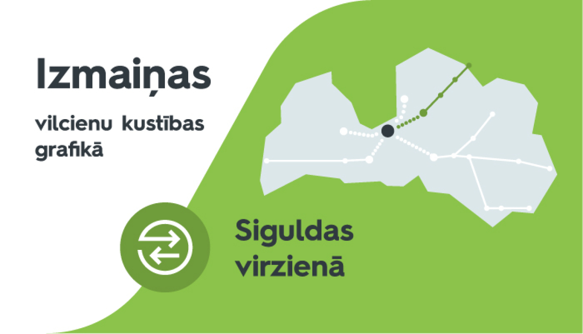No 30. oktobra izmaiņas Siguldas virzienā.
✖️Atcelti vilcieni:
Nr. 836 Rīga (09.46)-Sigulda (10.56)
Nr. 835 Sigulda (12.08)-Rīga (13.15)
⚒️Divi vilcieni, kas kursēja katru dienu, brauks tikai darbdienās:
Nr. 846 Rīga (20.16)-Sigulda (21.26)
Nr. 843 Sigulda (19.40)-Rīga (20.46)