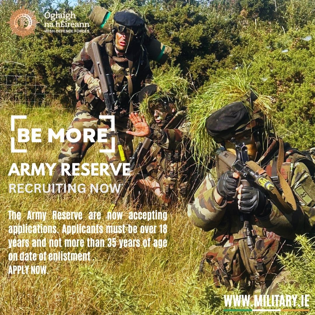 RESERVE FORCES The Reserve Forces are now accepting applications for Army and Naval Service Reserve. Visit military.ie for more information and to make your online application now. #rdf #ReserveForces #ArmyReserve #NavyReserve #bemore #military #challengeyourself