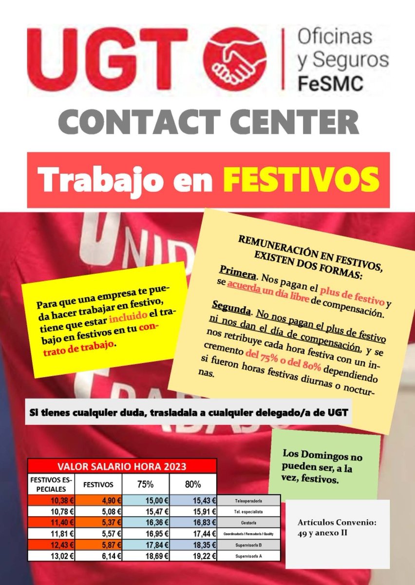UGT_CCenter's tweet photo. GUÍA PARA TRABAJAR EN FESTIVO.
(Tu empresa puede tener algún procedimiento).
#Comparte
#HazRT https://t.co/TZfMnhwupu