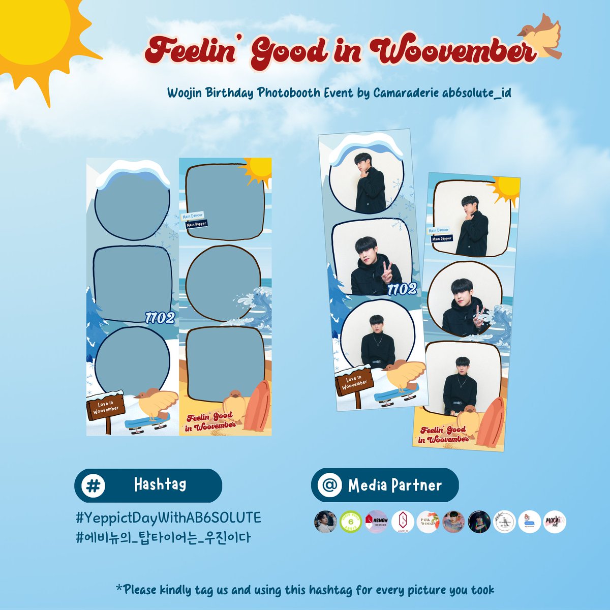 ab6solute_id's tweet photo. AB6SOLUTE ID ˙✧˖°
Photobooth Event Project 📸

"CAMARADERIE AB6IX"
for #박우진
— Feelin' Good in Woovember

Check the poster for more details ✨🫶🏻

Kindly use
#YeppictDayWithAB6SOLUTE 
#에비뉴의_탑타이어는_우진이다
and tag @ab6solute_id on Instagram &amp; X (Twitter) https://t.co/NRRKssxZ88