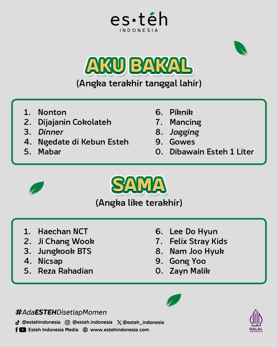 esteh_indonesia's tweet photo. Kamu dapet yang mana nih?

#adaESTEHdisetiapmomen #EstehAdalahKita #EstehIndonesia #AnakMudaSukaEsteh https://t.co/4iFrGUde0m