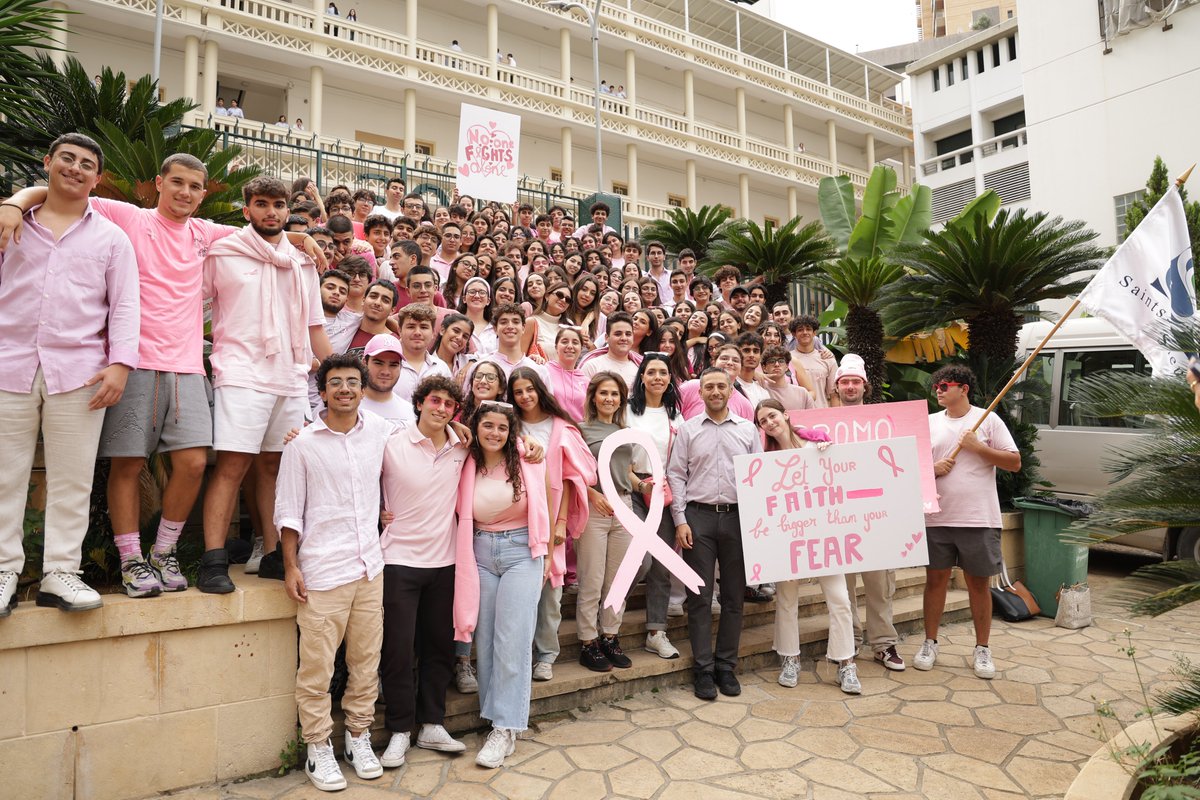 LAUMCRH's tweet photo. On the occasion of Breast Cancer Awareness Month, our devoted doctors, Dr. Tamina Rizk,head of breast imaging and Dr. Hady Ghanem, head of division of hematology/oncology, joined the senior class at @SSCCsioufi to raise awareness about Breast Cancer among the younger generation https://t.co/QmL9eyJl8Z