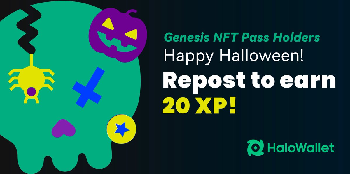 HaloDotSocial's tweet photo. 🤩#GenesisPass Holders! An exclusive #Halloween #Giveaway only for you!🎉

📆Oct 27 - Nov 1
🎁20 XP each for 10 winners

To win:
🎃Like & Repost in the #HaloWallet App
🎃Submit address 👉https://t.co/hL5bX94Lz1

Win XP rewards & celebrate the spooky season with us. Join now!👻
👉https://t.co/sFtLfRTlDM