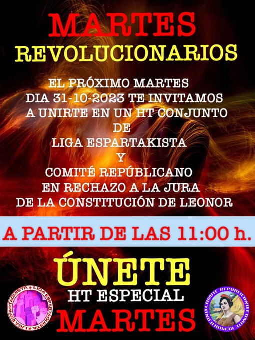 _0_BOOOM_6996's tweet image. Aviso a tod@s los Republicanos de bien !!🔴🟣🟡
Únete el  martes 31-10-2023 en un HT en contra de la jura de la Constitución de leonor y de la monarquia que nos roba dia a dia . 

Tuitea y que se oigan nuestras voces!! 
Os esperamos 🔻✊