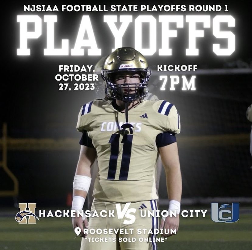 HackensackFoot1's tweet photo. Comet faithful it is Gameday and playoffs, come to Union City and cheer on your Comets as we take on UC in rd 1 @HHSComets @Coach_Ressler @GordonScooter @HackensackAthl1 #CometPride https://t.co/IJY51UJtOO