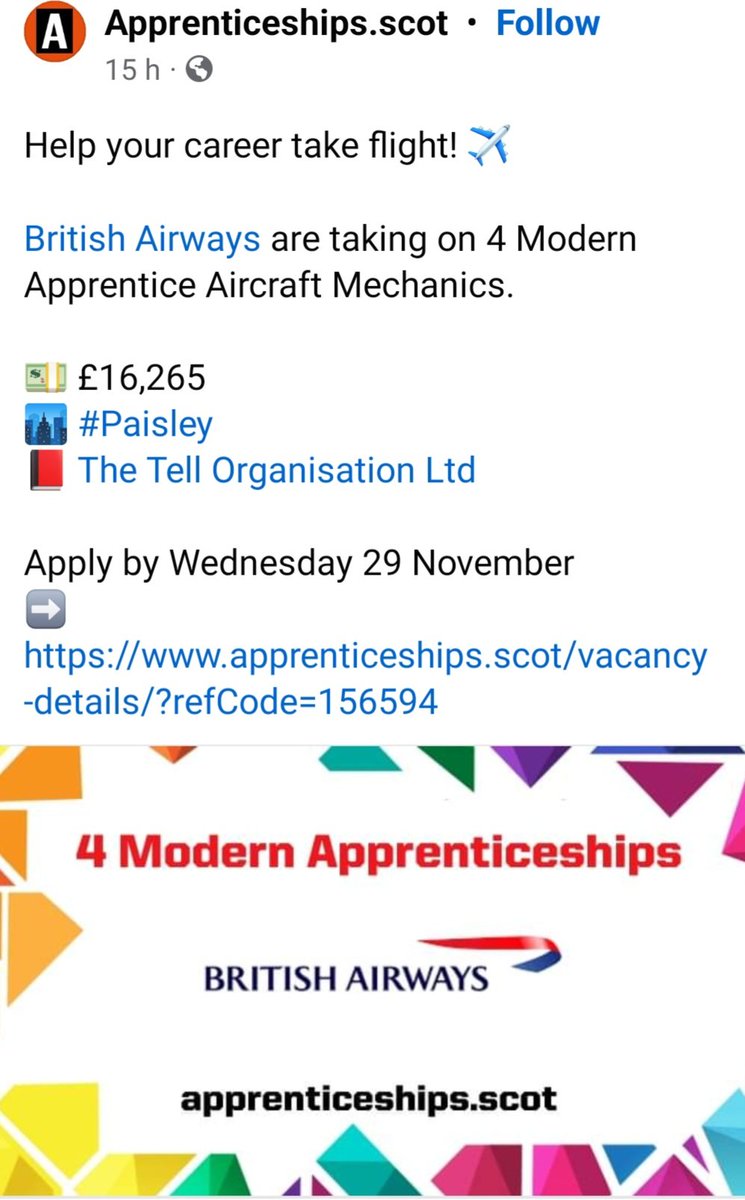 Great opportunity. See link below apprenticeships.scot/vacancy-detail…