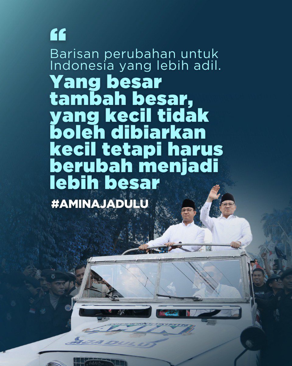 voiceofpkb's tweet photo. Indonesian yang makmur menjadikan kemiskinan dan ketimpangan jadi masa lalu🇮🇩 

Barisan perubahan untuk Indonesia yang lebih adil menurut AMIN @aniesbaswedan @cakimiNOW yang kaya harus semakin kaya, yang miskin harus menjadi kaya! 💚

#AMINTegakLurusRakyat
#AniesMuhaimin2024 https://t.co/LpAtjEQFHu