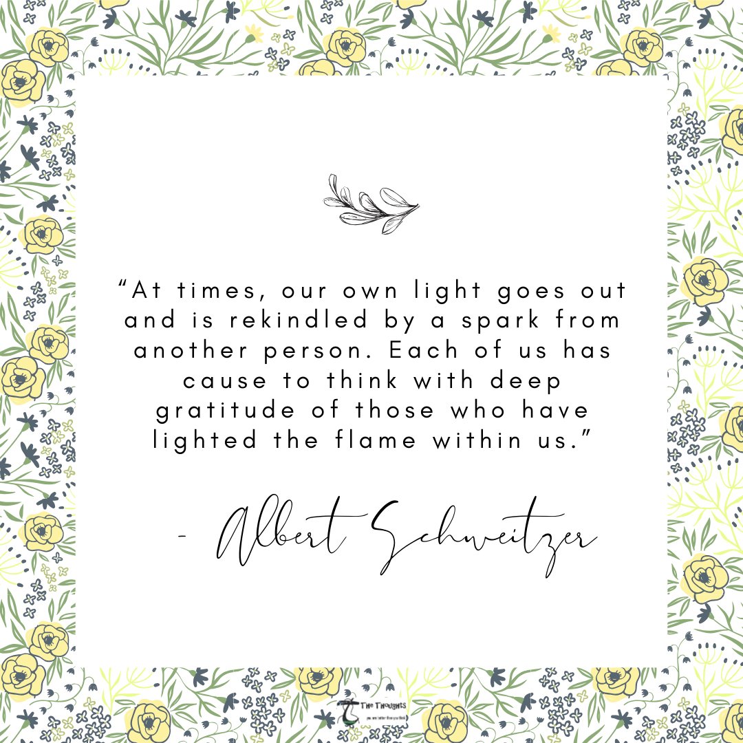 “At times, our own light goes out and is rekindled by a spark from another person. Each of us has cause to think with deep gratitude of those who have lighted the flame within us.” – Albert Schweitzer

#gratitude #grateful