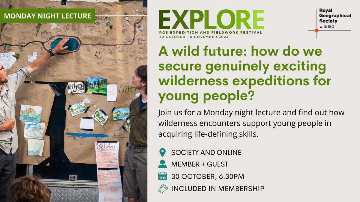 RGS_IBG's tweet photo. 🎉 🏔️ Our Explore Festival 2023 will begin next Monday with a lecture from @HonorWF, 'A wild future'✨ 🧗‍♀️ 

📍Society or stream online: https://t.co/AeofYZSMOY

#RGSExplore2023 https://t.co/1AqXJZFYyZ