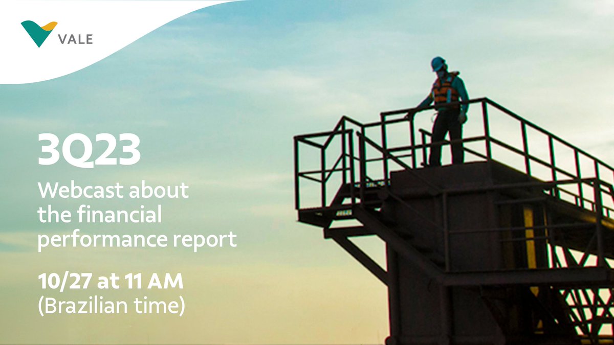 Today, at 11am (Brasilia time), we'll be hosting a conference call to present our financial results for the third quarter 2023.  

Learn more here: tinyurl.com/427rct3v

#Vale3Q23