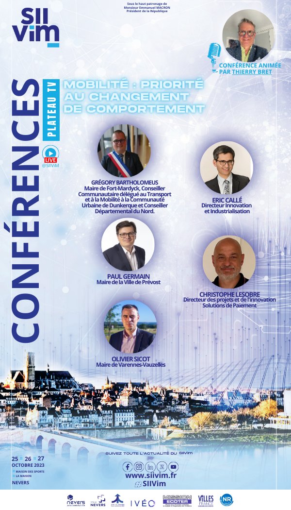 🔴#Live #SIIVim édition 2023 | 25-27 oct. | Nevers - Maison des Sports sur lnkd.in/e-uF5RTZ

👉#CONFERENCE : MOBILITÉ : PRIORITÉ AU CHANGEMENT DE COMPORTEMENT

#innovation #VillesMedianes #collectivites #mobilites