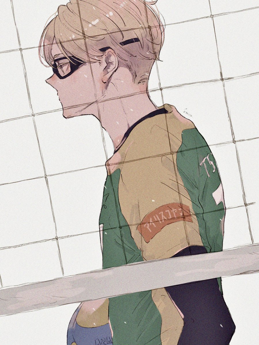 1boy sportswear volleyball uniform male focus solo blonde hair glasses  illustration images