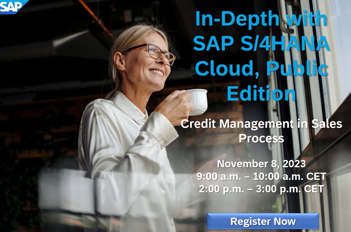 📚 Learn everything about credit management in the #sales process in the In-Depth with #SAP #S4HANA #Cloud, Public Edition Series on November 8. <a href="/SAPCloudERP/">SAP Cloud ERP</a> 

Session 1 (9 am CET): imsap.co/6014ughns

Session 2 (2 pm CET): imsap.co/6015ughnt