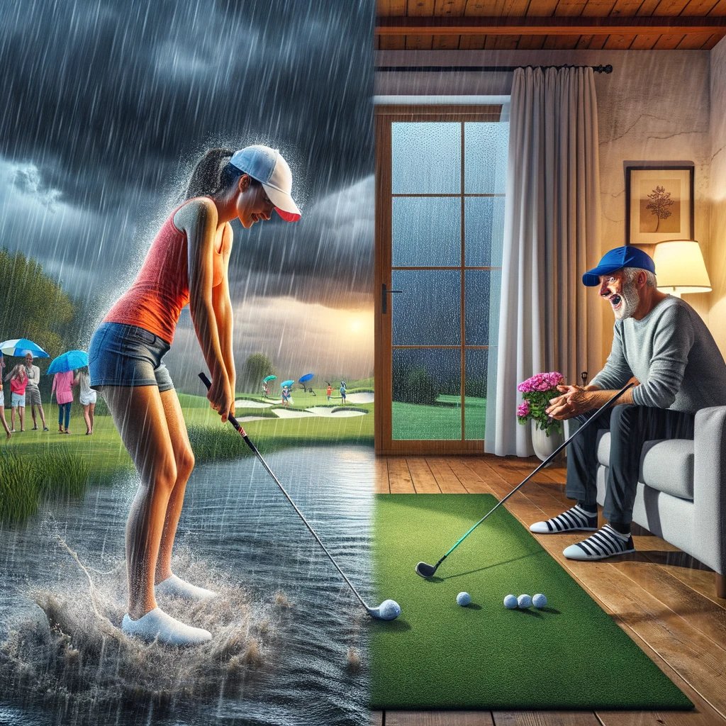 indoorgolf24's tweet photo. 🌧️ Buiten regent het pijpenstelen en de golfbanen veranderen in modderpoelen. Waarom zou je in de regen golfen als je ook comfortabel vanuit je woonkamer kunt spelen? Met de https://t.co/fE1J4qwOFO simulators geniet je van een levensechte golfervaring, zonder nat te worden! ⛳️🏌️‍♂️ https://t.co/JFvPWttUrT