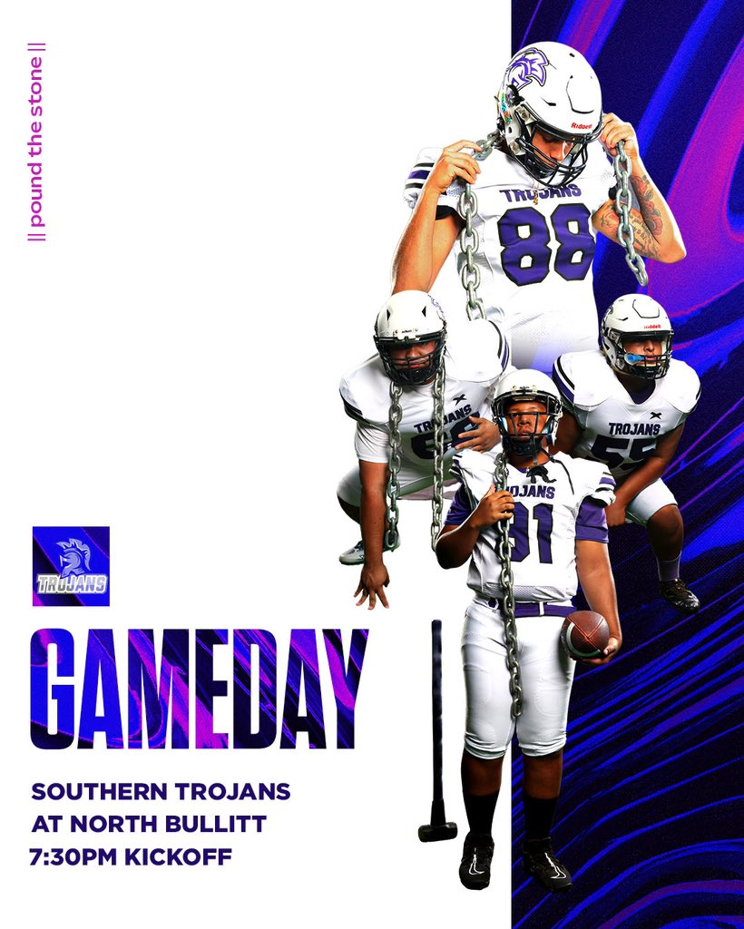 🏈⚔️GAME DAY⚔️🏈 Trojans end the regular season tonight on the road against N. Bullitt. Determined to go into the playoffs with a W! #poundthestone⚒️🪨 #trojanfootball🏈 #W.i.N