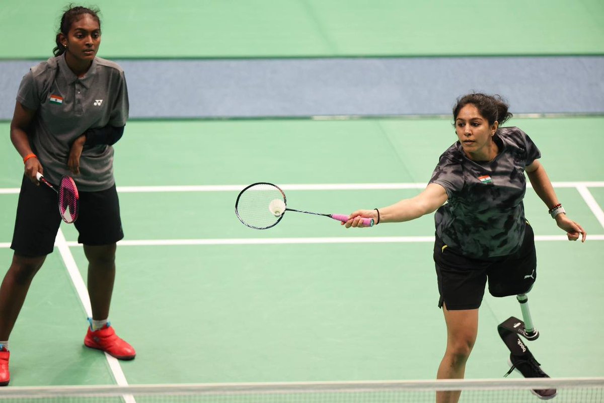 narendramodi's tweet photo. Congratulations to @joshimanasi11 and  @Thulasimathi11 for their splendid Silver win in Women's Doubles SL3-SU5 event. Great teamwork and dedication by them! https://t.co/yBxLd8Fpz6
