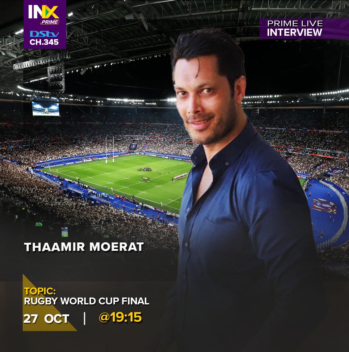 InxPrime's tweet photo. All the latest news and updates on the 2023 tournament.
-Rugby World Cup Final
Tune in and catch Prime Live at 18:00 on INX Prime, DStv 345.
#inxprime #dstv345 #primelive #RugbyLeague #rugby #RugbyUnionWorldCup https://t.co/CeFj2QKBKz