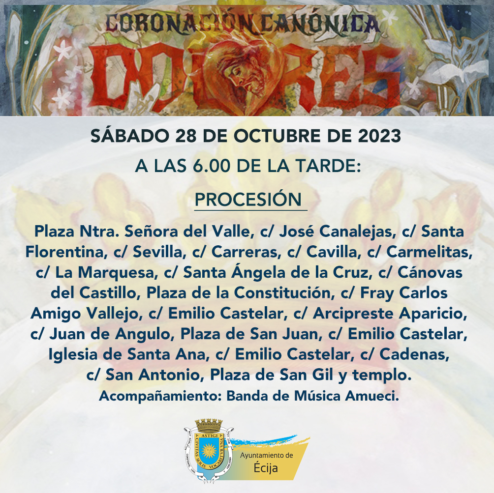 Mañana sábado 28 de octubre se celebrará en #Écija la Coronación Canónica de la Virgen de los Dolores. Conoce todos los detalles del evento ¡Y no te lo pierdas!. <a href="/HERMANDADSANGIL/">HERMANDAD DE SAN GIL</a>