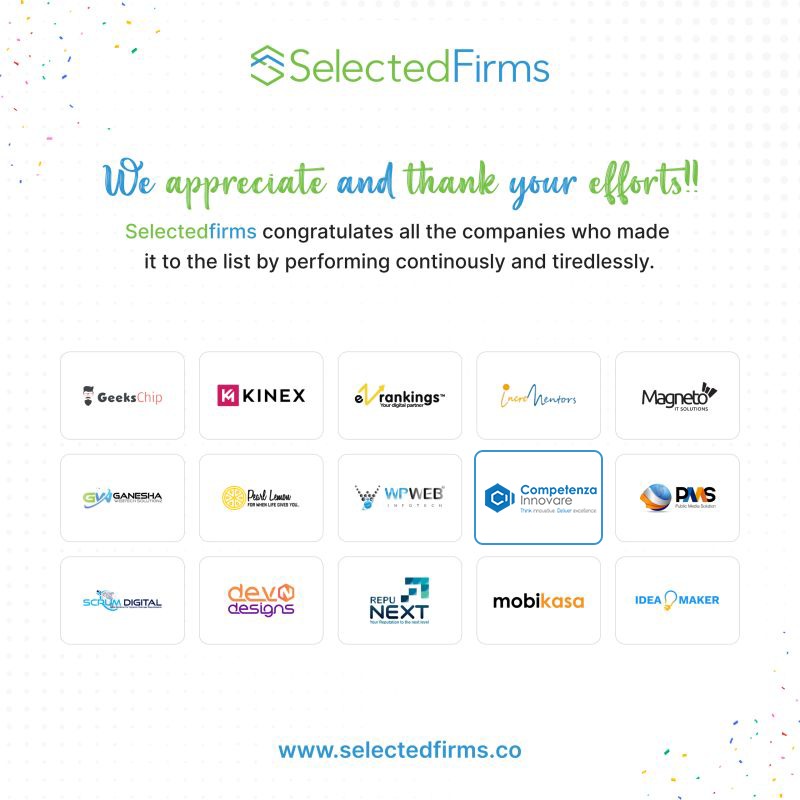 SelectedFirms sends a shout-out to all the SEO Development companies in the United States of America: j1l.in/KKTLi4

Many Congratulations Team Competenza Innovare.🤩