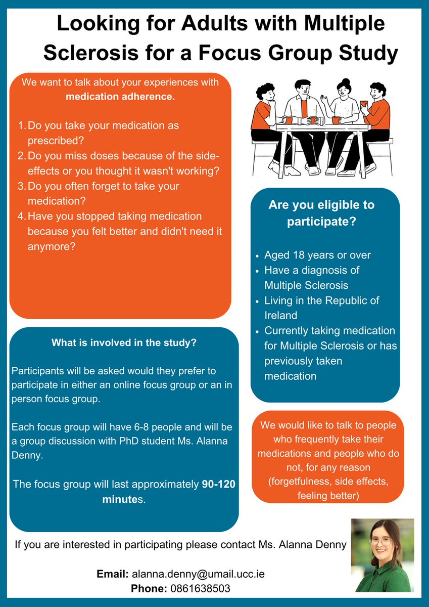 📢Can you help?

University College Cork is conducting research to understand the lived experiences and perspectives of medication adherence in people with MS.

Learn more👉ms-society.ie/research/lates…
