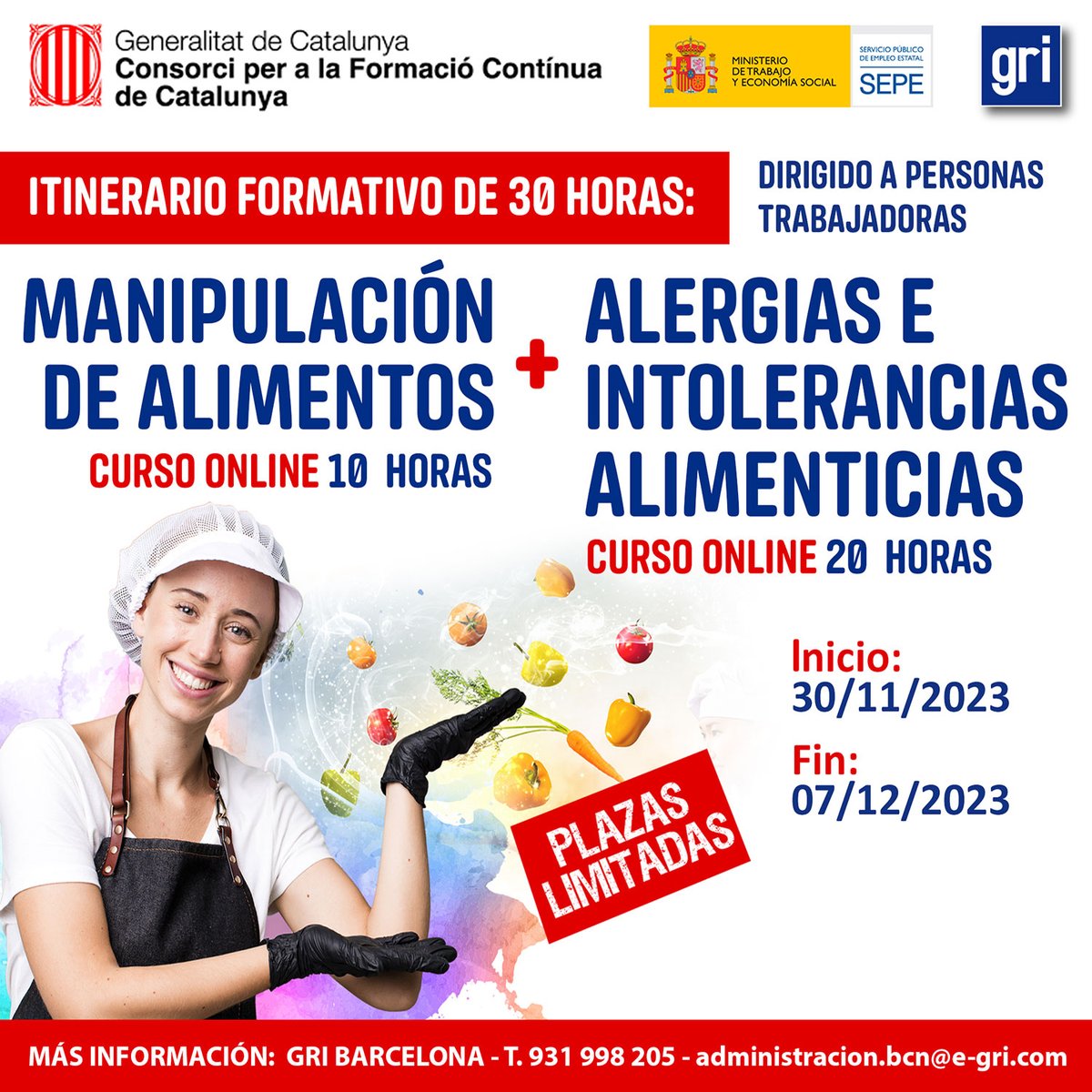 ¡NOVIEMBRE llega lleno de cursos!  
✔️Cursos gratuitos
✔️Diploma Oficial  

RESERVA TU PLAZA:
📲931 998 205 
📧administracion.bcn@e-gri.com  

#Barcelona #gratis #formacion