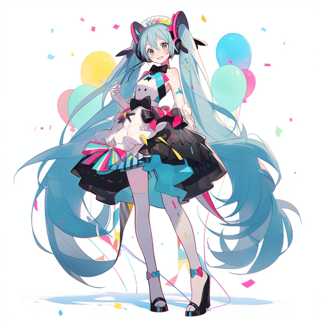 初音ミク ,magical_mirai_miku 「要素ががしゃがしゃ重なってる画像は難しいみたい。1. niji-journey2」|masaのイラスト