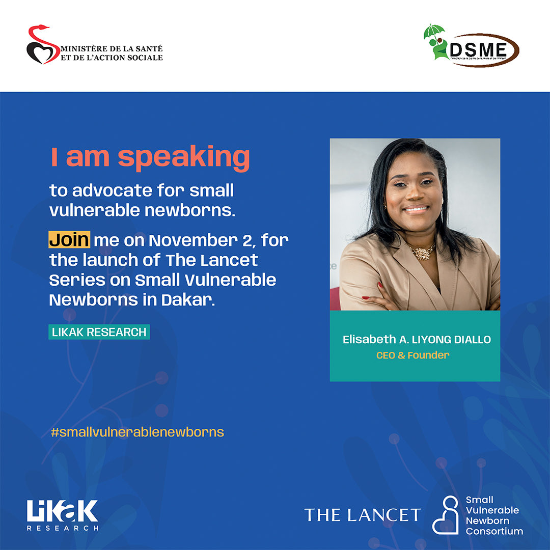 LikakResearch's tweet photo. 📢 Join Dr Elisabeth Liyong Diallo as she speaks out for better #MaternalHealth in low- and middle-income countries at the launch of @TheLancet Series on #SmallVulnerableNewborns in Dakar, November 2. 
Let’s unite and give small vulnerable newborns a chance. https://t.co/X9BQglbbQo